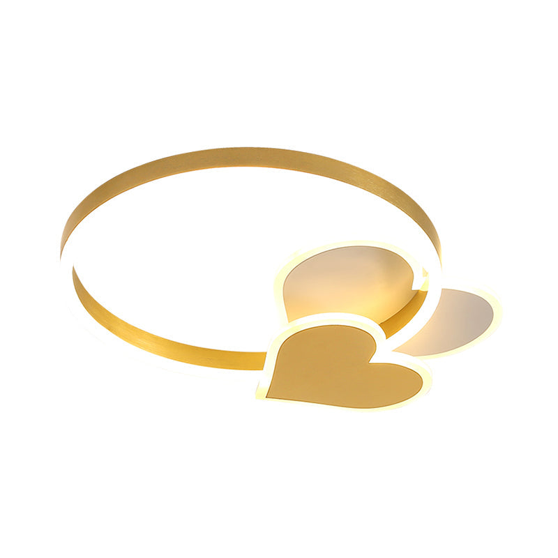 Golden Love Led Flush Mount Ceiling Light For Bedroom - Minimalist Acrylic Design With Metal Ring