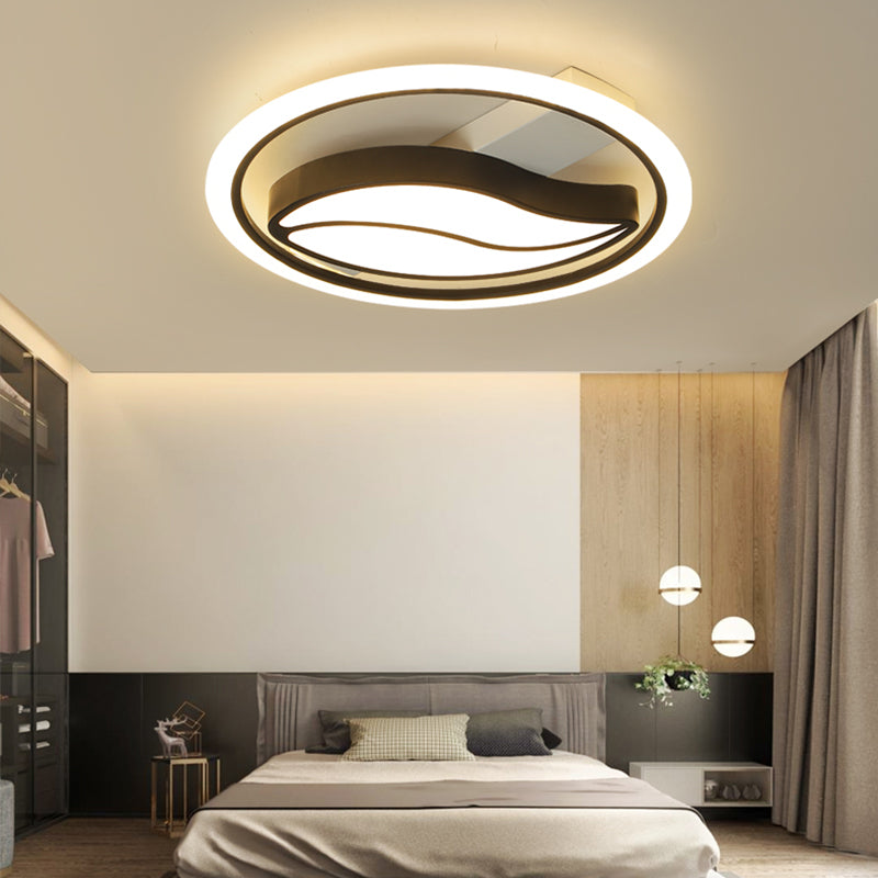 Minimalistic Led Flush Ceiling Light For Bedroom - Acrylic Loop Semi Mount Lighting Black / 16