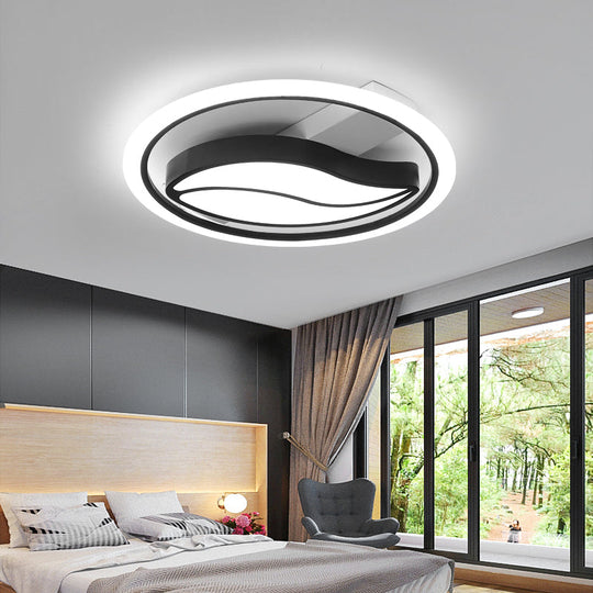 Minimalistic Led Flush Ceiling Light For Bedroom - Acrylic Loop Semi Mount Lighting Black / 16 White