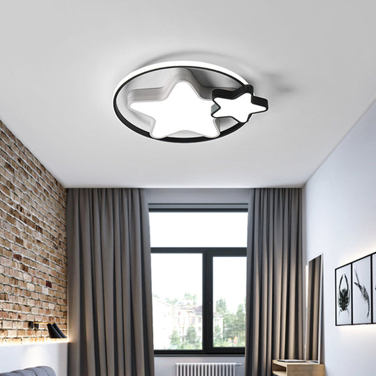 Kids Bedroom Led Star Ceiling Light In Black And White Acrylic Flush Mount Black-White / 18