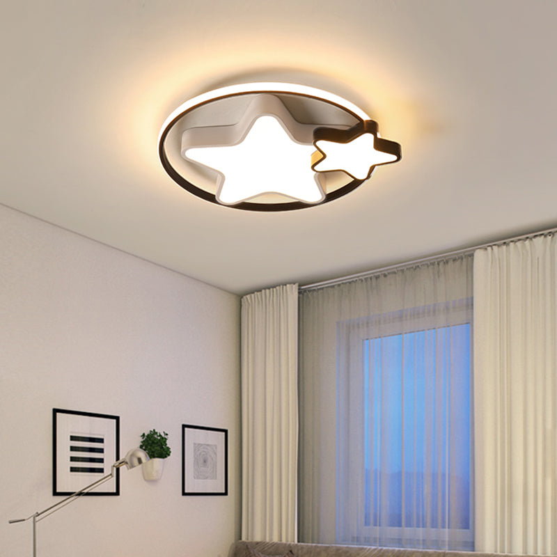 Kids Bedroom LED Star Ceiling Light in Black and White Acrylic Flush Mount