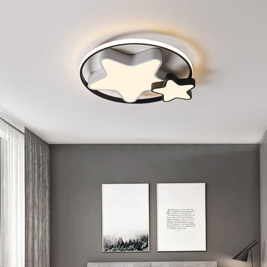 Kids Bedroom LED Star Ceiling Light in Black and White Acrylic Flush Mount