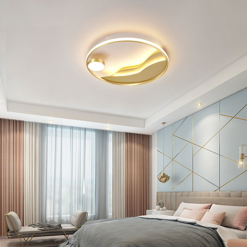 Gold Metal Flush Mount LED Ceiling Light for Minimalistic Abstract Bedroom Art