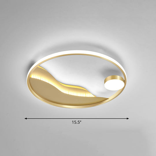 Gold Metal Flush Mount LED Ceiling Light for Minimalistic Abstract Bedroom Art