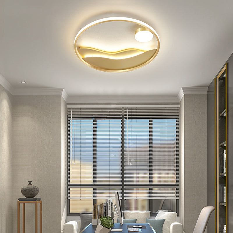 Gold Metal Flush Mount LED Ceiling Light for Minimalistic Abstract Bedroom Art