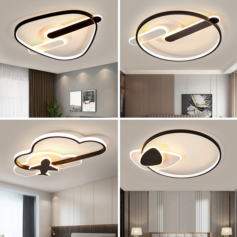 Modern Black-White Geometric LED Flush Ceiling Light for Bedroom