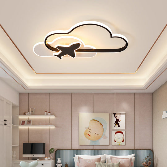 Modern Black-White Geometric LED Flush Ceiling Light for Bedroom