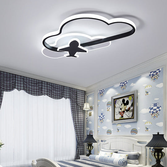 Modern Black-White Geometric LED Flush Ceiling Light for Bedroom