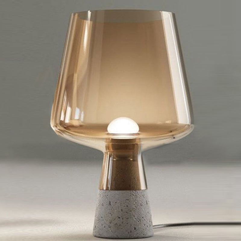 Postmodern Glass Night Lamp With Cement Base: Cup Shaped Table Light For Bedroom