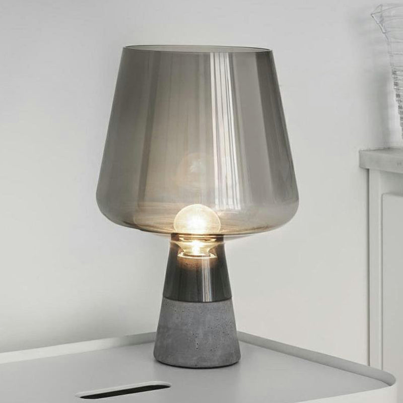 Postmodern Glass Night Lamp With Cement Base: Cup Shaped Table Light For Bedroom