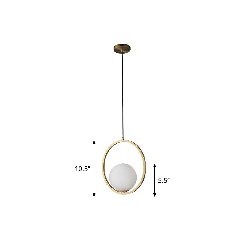 Opaque Glass Ball Ceiling Suspension Brass Drop Pendant with Metal Ring