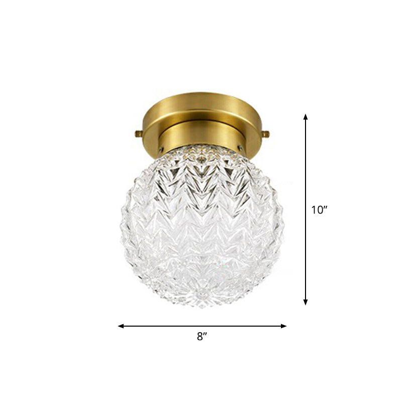 Minimalist Pineapple Glass Ceiling Light For Corridor With Brass Flush Mount