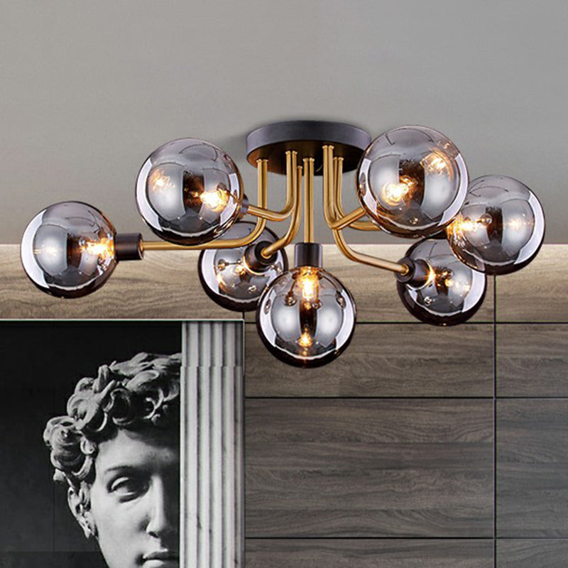 Postmodern Glass Modo Chandelier Ceiling Mount: Semi Flush Black Brass Light Fixture