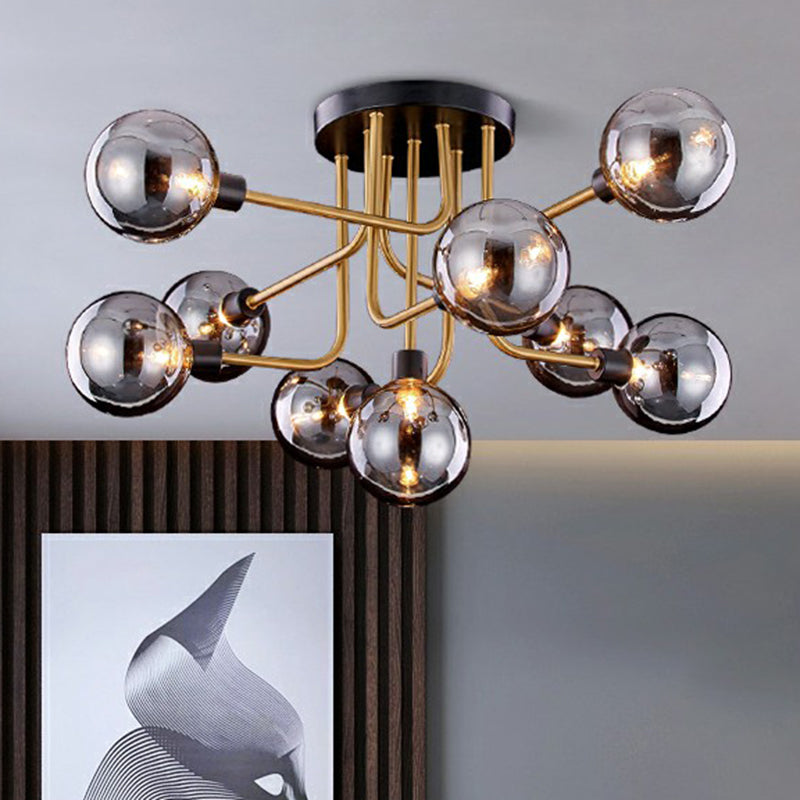 Postmodern Glass Modo Chandelier Ceiling Mount: Semi Flush Black Brass Light Fixture