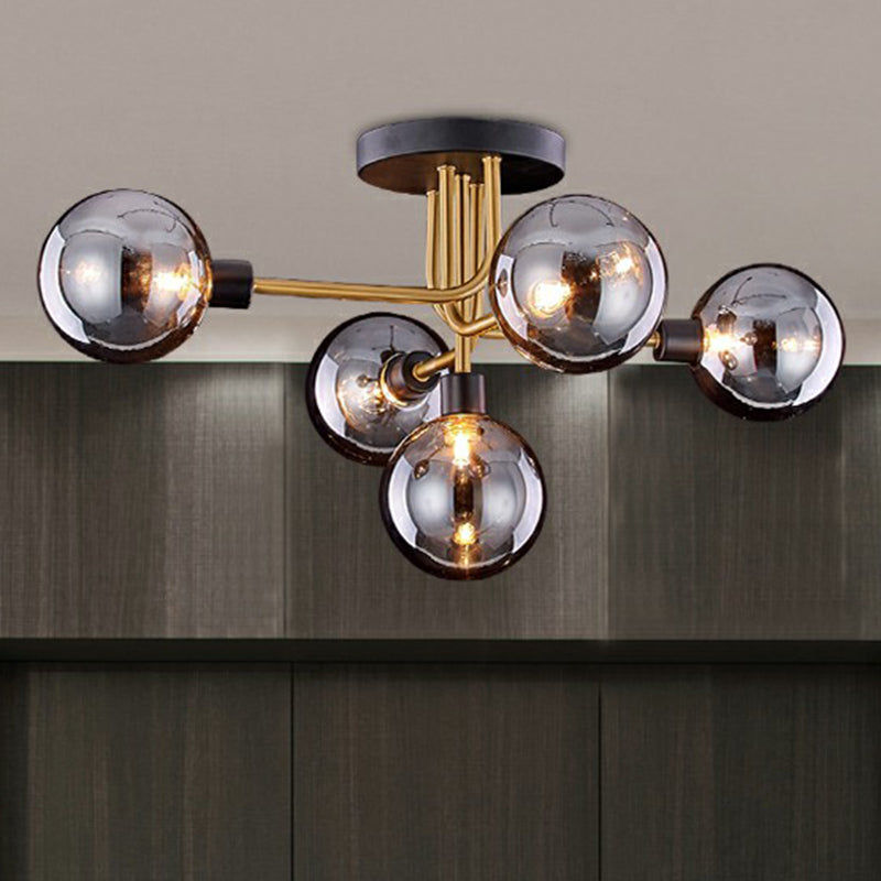 Postmodern Glass Modo Chandelier Ceiling Mount: Semi Flush Black Brass Light Fixture