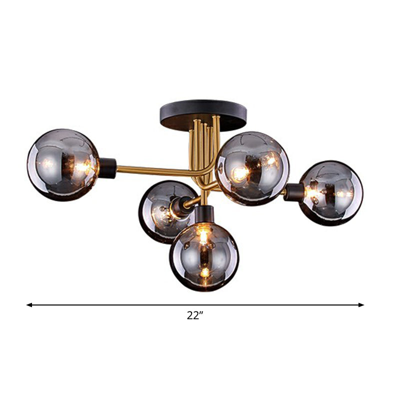 Postmodern Glass Modo Chandelier Ceiling Mount: Semi Flush Black Brass Light Fixture