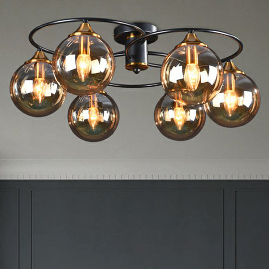 Black and Brass Postmodern Semi-Flush Chandelier with Glass Ball Shade for Ceiling Lighting