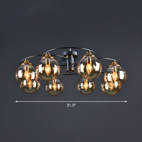 Black and Brass Postmodern Semi-Flush Chandelier with Glass Ball Shade for Ceiling Lighting