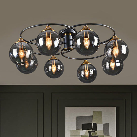 Black and Brass Postmodern Semi-Flush Chandelier with Glass Ball Shade for Ceiling Lighting