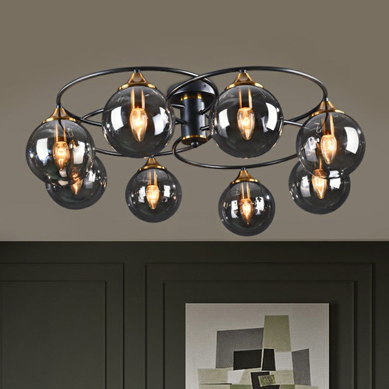 Black And Brass Postmodern Chandelier With Glass Shade