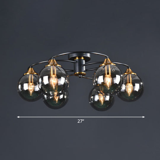 Black and Brass Postmodern Semi-Flush Chandelier with Glass Ball Shade for Ceiling Lighting