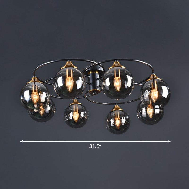 Black and Brass Postmodern Semi-Flush Chandelier with Glass Ball Shade for Ceiling Lighting