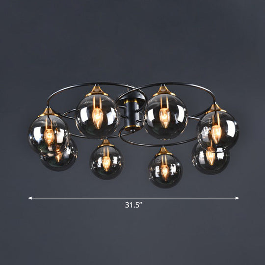 Black And Brass Postmodern Chandelier With Glass Shade 8 / Smoke Gray