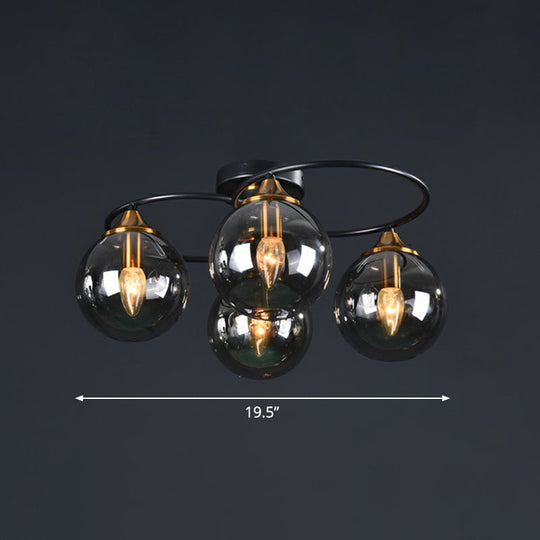 Black and Brass Postmodern Semi-Flush Chandelier with Glass Ball Shade for Ceiling Lighting