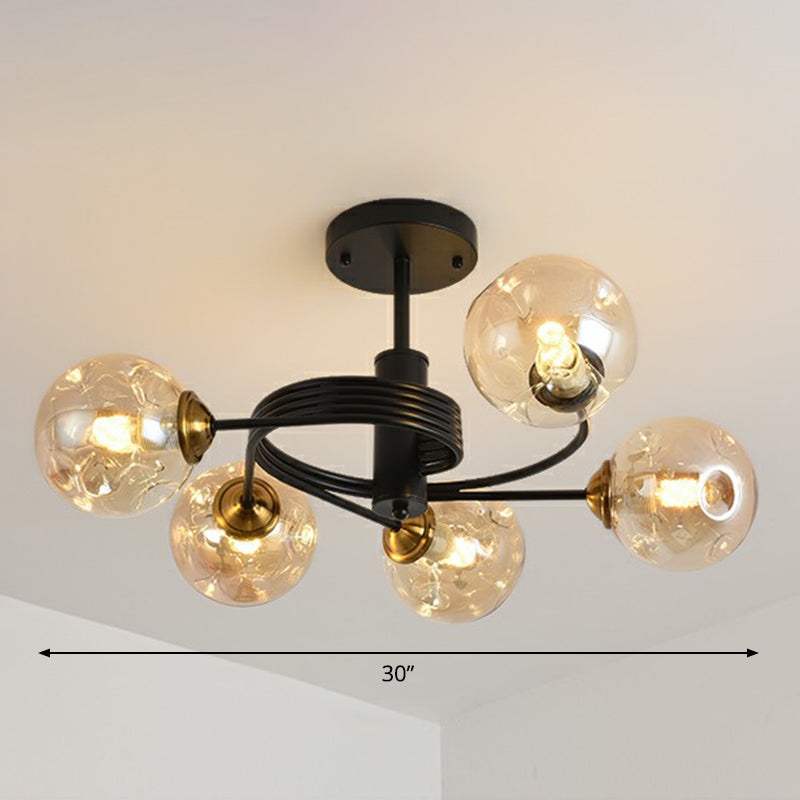 Nordic Glass Swirl Ceiling Mount Fixture - Modern Living Room Semi Flush Lighting 5 / Amber