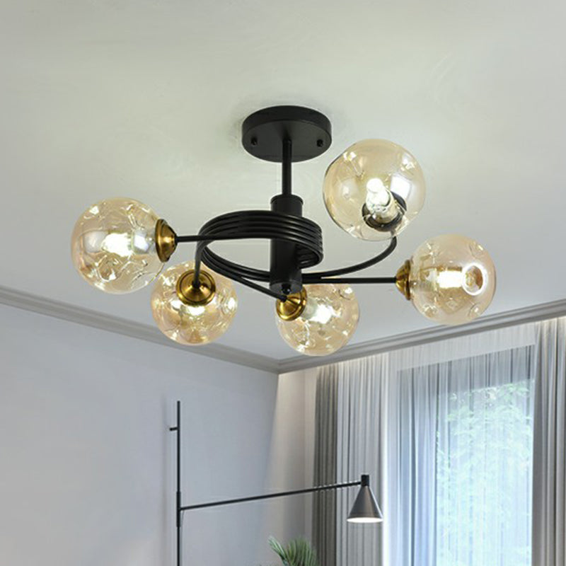 Nordic Glass Swirl Ceiling Mount Fixture - Modern Living Room Semi Flush Mount Lighting