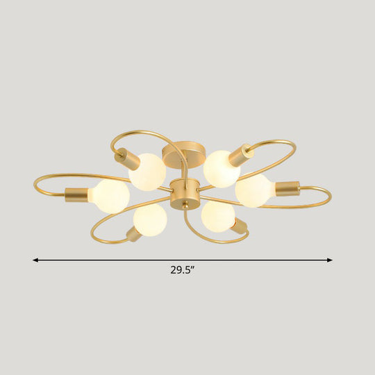 Modern Champagne Whirled Semi Flush Light for Bedroom - Stylish Metal Ceiling Fixture