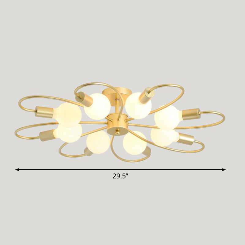 Modern Champagne Whirled Semi Flush Light for Bedroom - Stylish Metal Ceiling Fixture