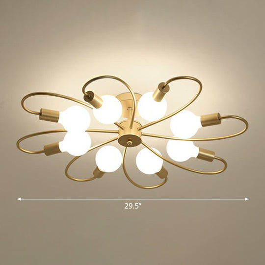 Modern Champagne Whirled Semi Flush Light for Bedroom - Stylish Metal Ceiling Fixture