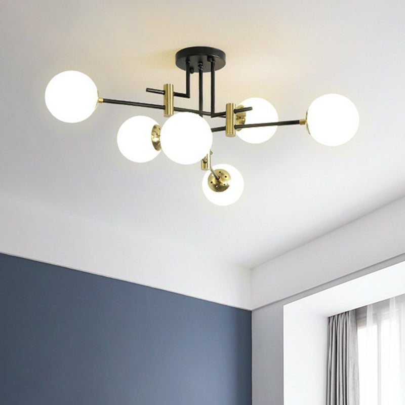 Minimalist Glass Bedroom Semi Flush Mount Ceiling Light In Black