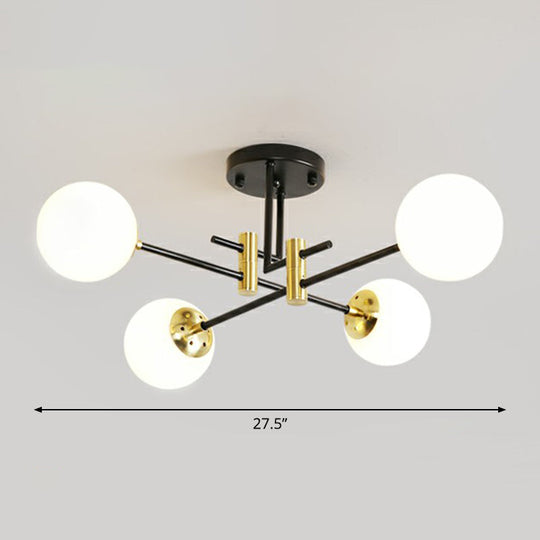 Minimalist Glass Bedroom Semi Flush Mount Ceiling Light In Black 4 / White