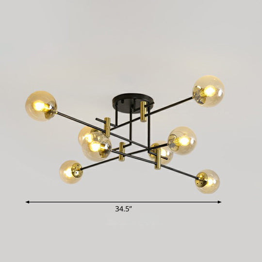 Minimalist Glass Bedroom Semi Flush Mount Ceiling Light In Black 8 / Amber