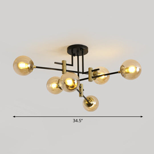 Minimalist Glass Bedroom Semi Flush Mount Ceiling Light In Black 6 / Amber