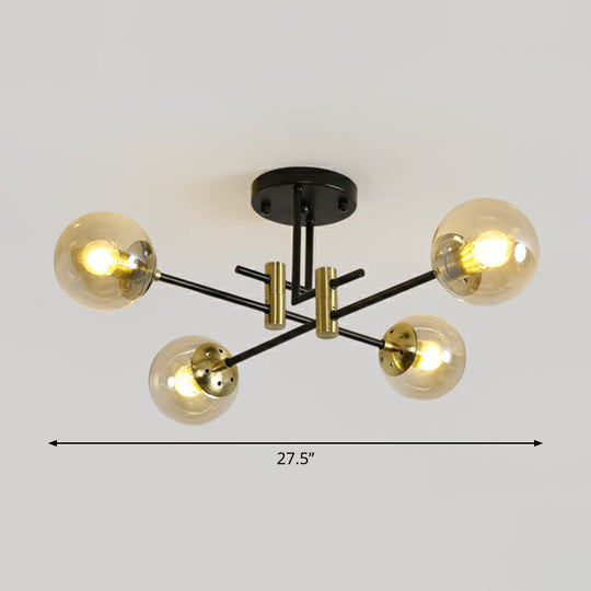 Minimalist Glass Bedroom Semi Flush Mount Ceiling Light In Black 4 / Amber