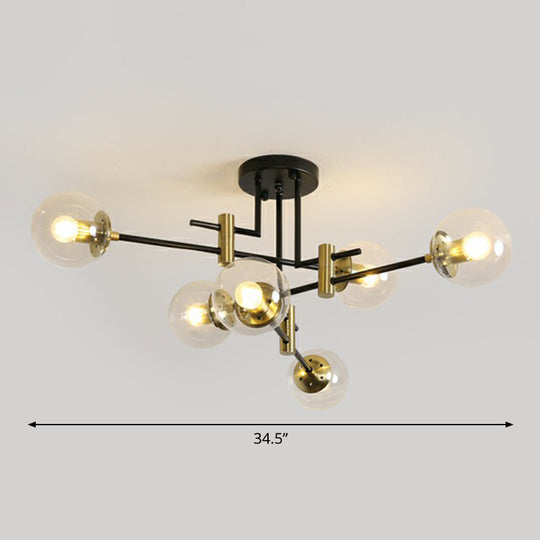 Minimalist Glass Bedroom Semi Flush Mount Ceiling Light In Black 6 / Clear