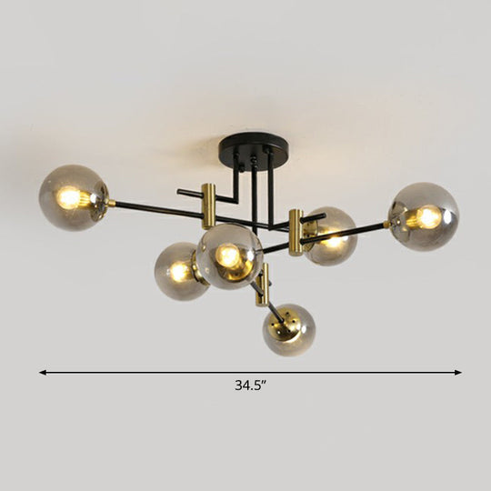 Minimalist Glass Bedroom Semi Flush Mount Ceiling Light In Black 6 / Smoke Gray