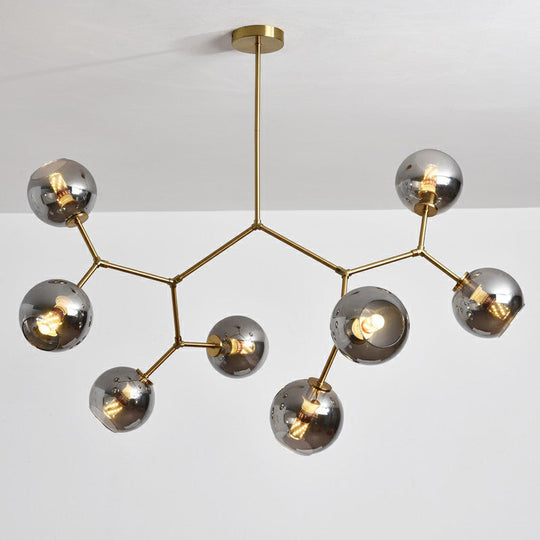 Molecular Chandelier: Brass Finish Postmodern Metal & Ball Glass Shade