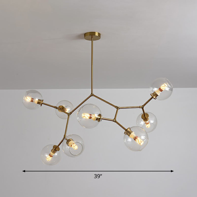 Molecular Chandelier: Brass Finish Postmodern Metal & Ball Glass Shade 8 / Clear