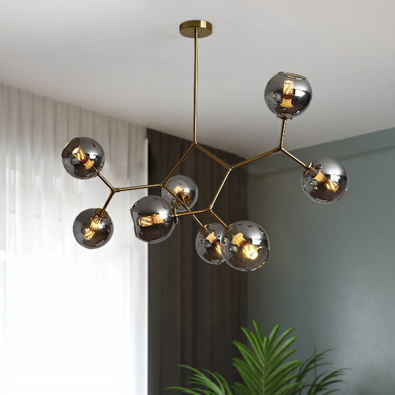 Molecular Chandelier: Brass Finish Postmodern Metal & Ball Glass Shade