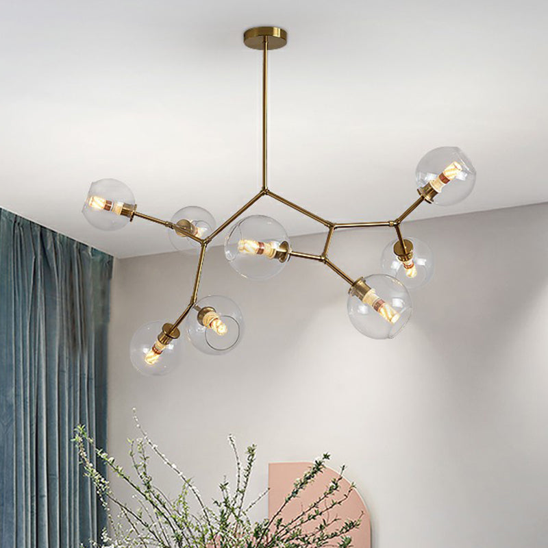 Molecular Chandelier: Brass Finish Postmodern Metal & Ball Glass Shade