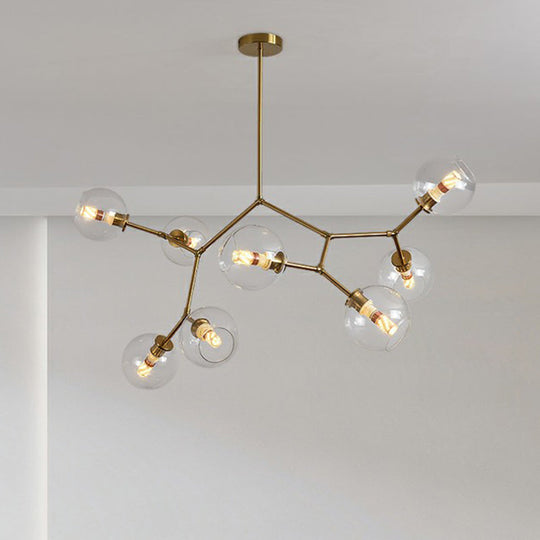 Molecular Chandelier: Brass Finish Postmodern Metal & Ball Glass Shade