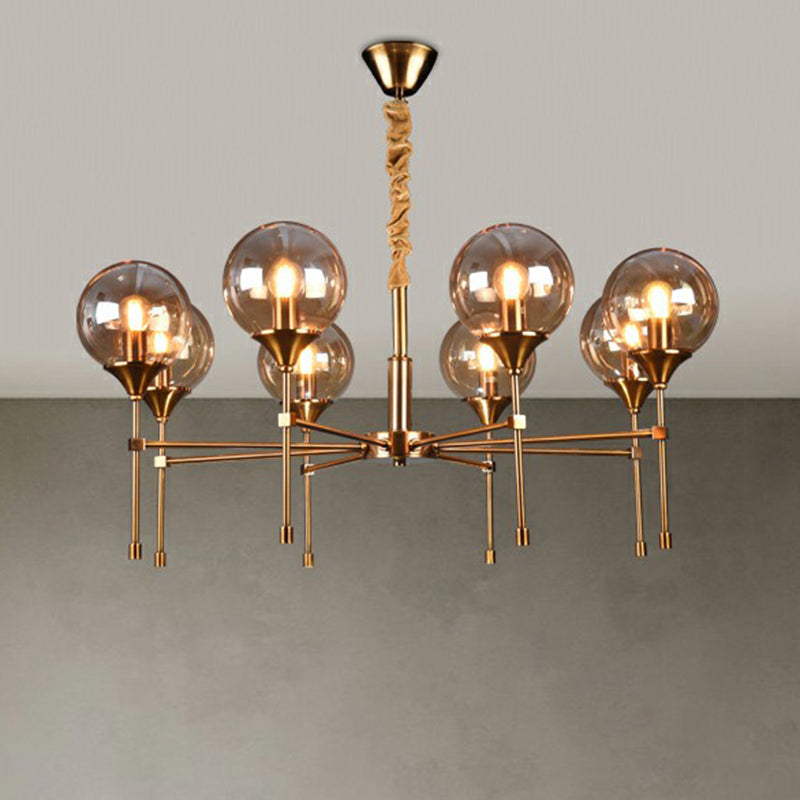 Ball Up Chandelier Glass Dining Room Light Fixture in Brass - Post-Modern Suspension