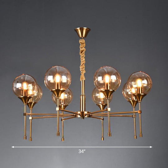 Ball Up Chandelier Glass Dining Room Light Fixture in Brass - Post-Modern Suspension