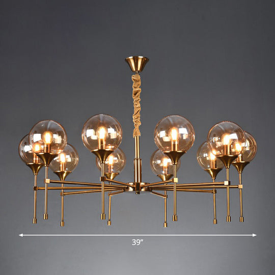 Ball Up Chandelier Glass Dining Room Light Fixture in Brass - Post-Modern Suspension