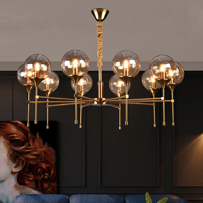 Ball Up Chandelier Glass Dining Room Light Fixture in Brass - Post-Modern Suspension