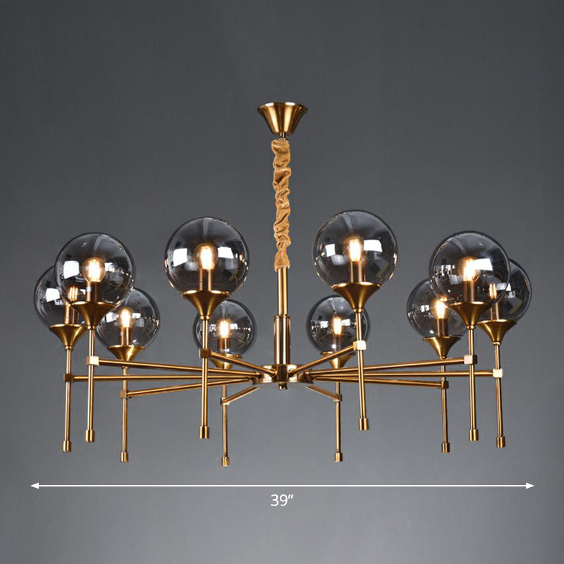 Ball Up Chandelier Glass Dining Room Light Fixture in Brass - Post-Modern Suspension